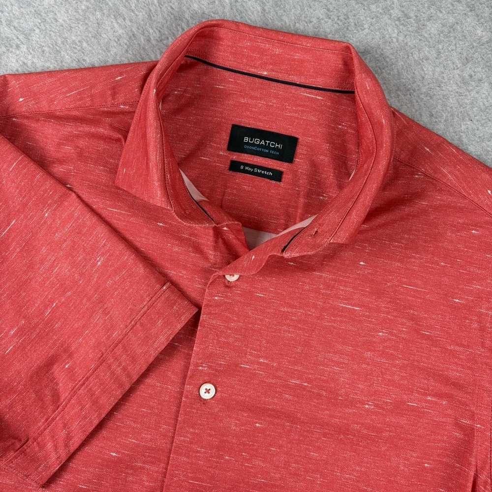 Bugatchi Shirt Mens‎ Medium Salmon Pink OoohCotton Tech 8 Way Stretch Button Up